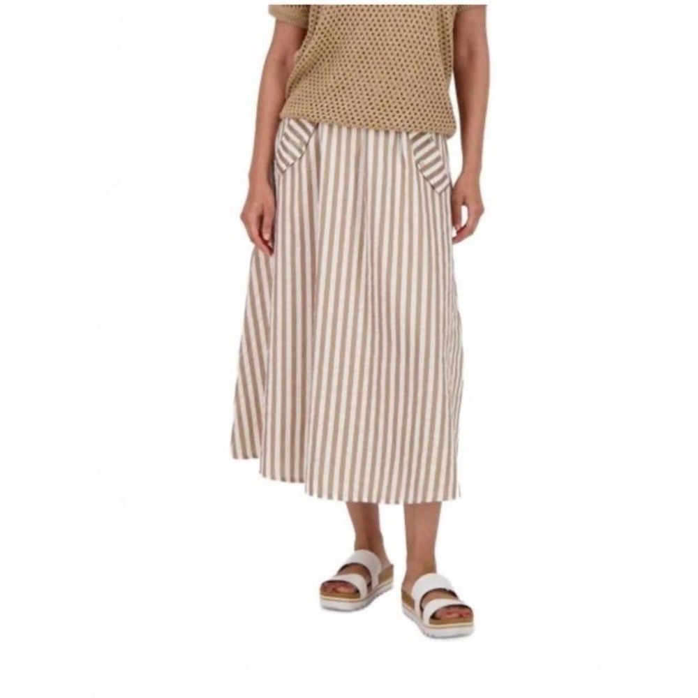 NWT! Spanner Brand Gold Lurex Stripe Utility Skirt, Taupe. Boho/Preppy. Size L